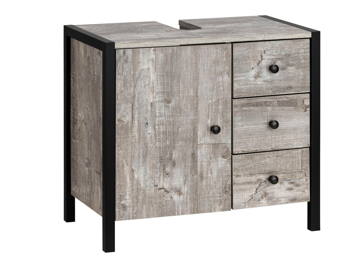 Armario de baño de pie para lavabo Larnovo 105 (Roble gris + Negro)