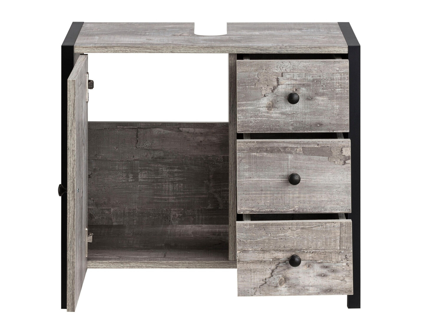 Armario de baño de pie para lavabo Larnovo 105 (Roble gris + Negro)