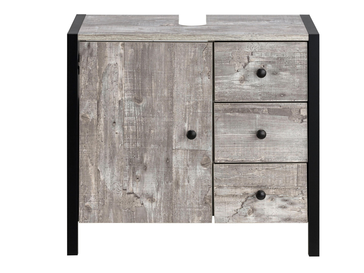 Armario de baño de pie para lavabo Larnovo 105 (Roble gris + Negro)