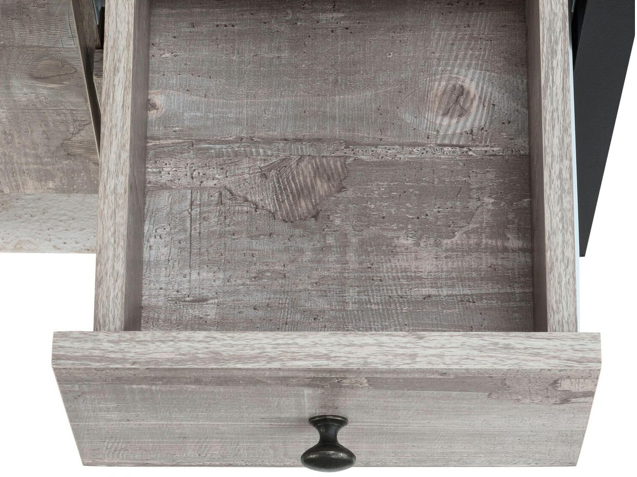 Armario de baño de pie para lavabo Larnovo 105 (Roble gris + Negro)