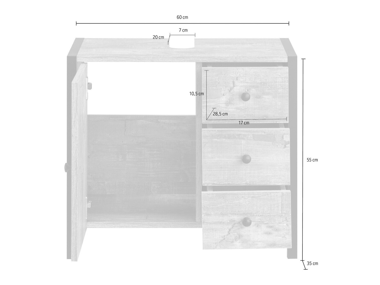 Armario de baño de pie para lavabo Larnovo 105 (Roble gris + Negro)