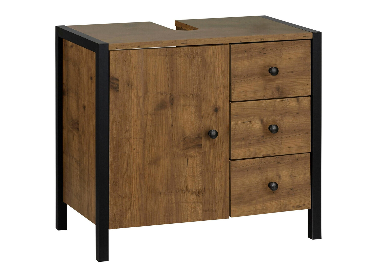 Armario de baño de pie para lavabo Larnovo 105 (Roble oscuro + Negro)