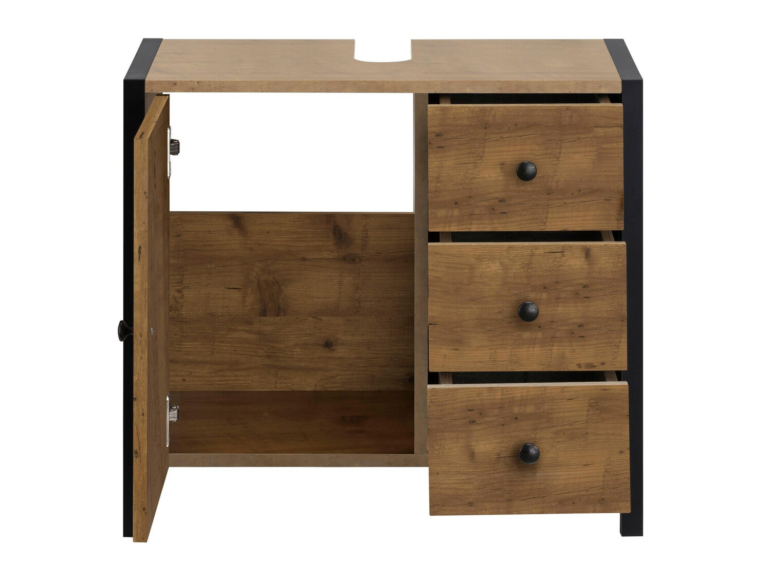 Armario de baño de pie para lavabo Larnovo 105 (Roble oscuro + Negro)