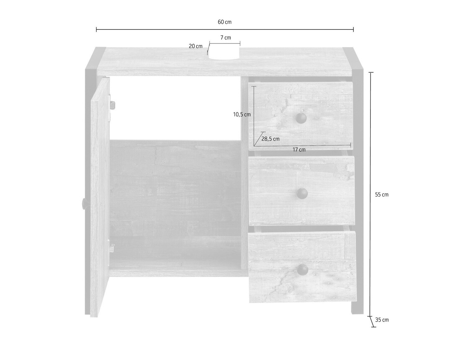 Armario de baño de pie para lavabo Larnovo 105 (Roble oscuro + Negro)