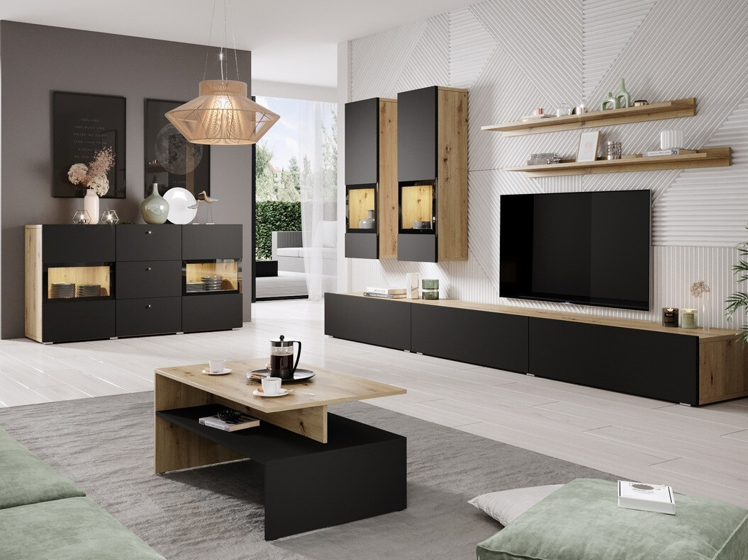 Conjunto de salón Serodeu 104 (Roble Artisan + Negro mate)