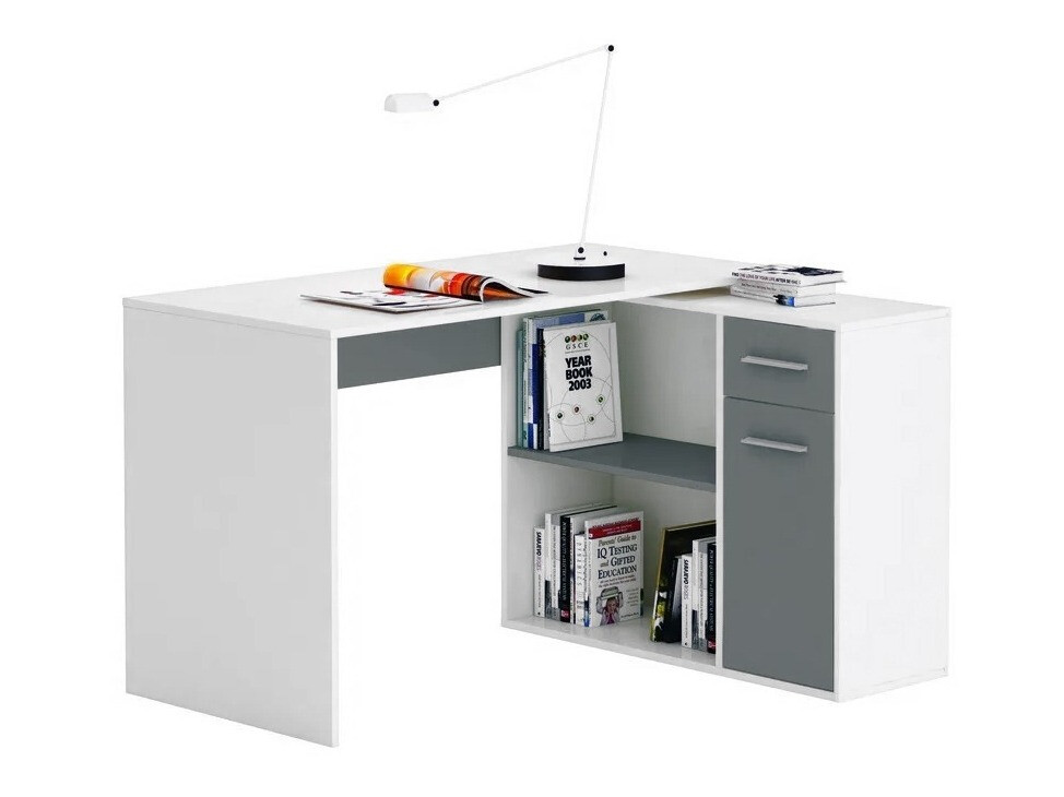 Mesa de ordenador esquinera Bristol 139 (Blanco + Gris)