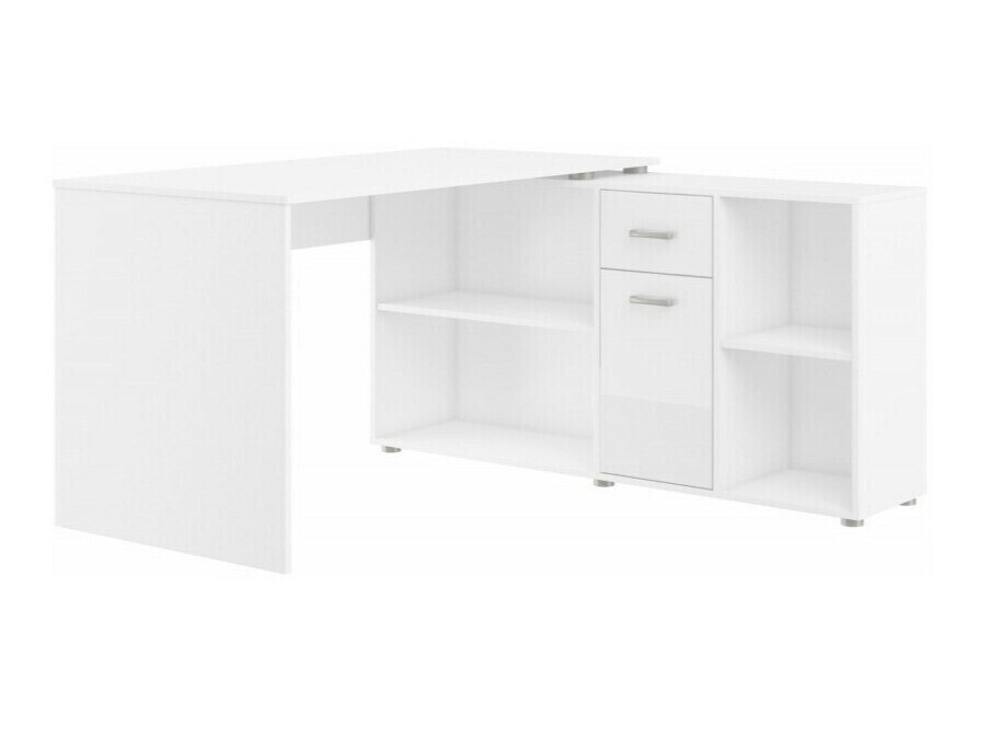 Mesa de ordenador esquinera Gilroy 113 (Blanco + Blanco brillante)