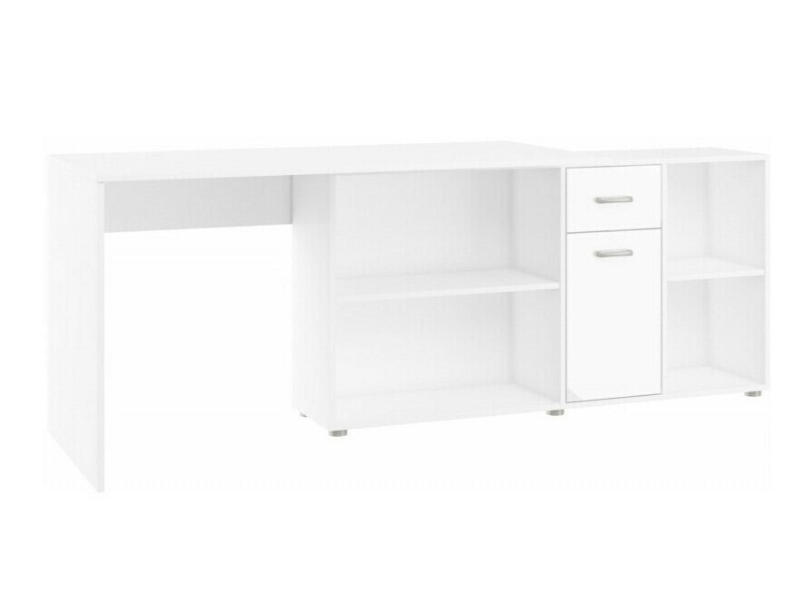 Mesa de ordenador esquinera Gilroy 113 (Blanco + Blanco brillante)