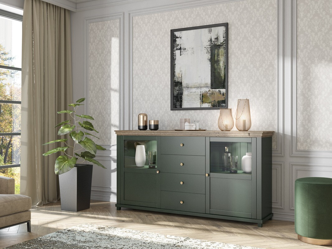 Cómoda Tolnue 103 (Verde oscuro + Roble de lefkada)