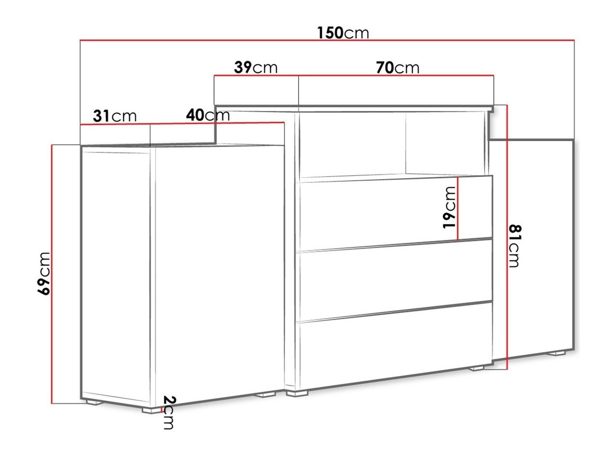 Cómoda Sarasota 127 (Blanco + Blanco brillante)
