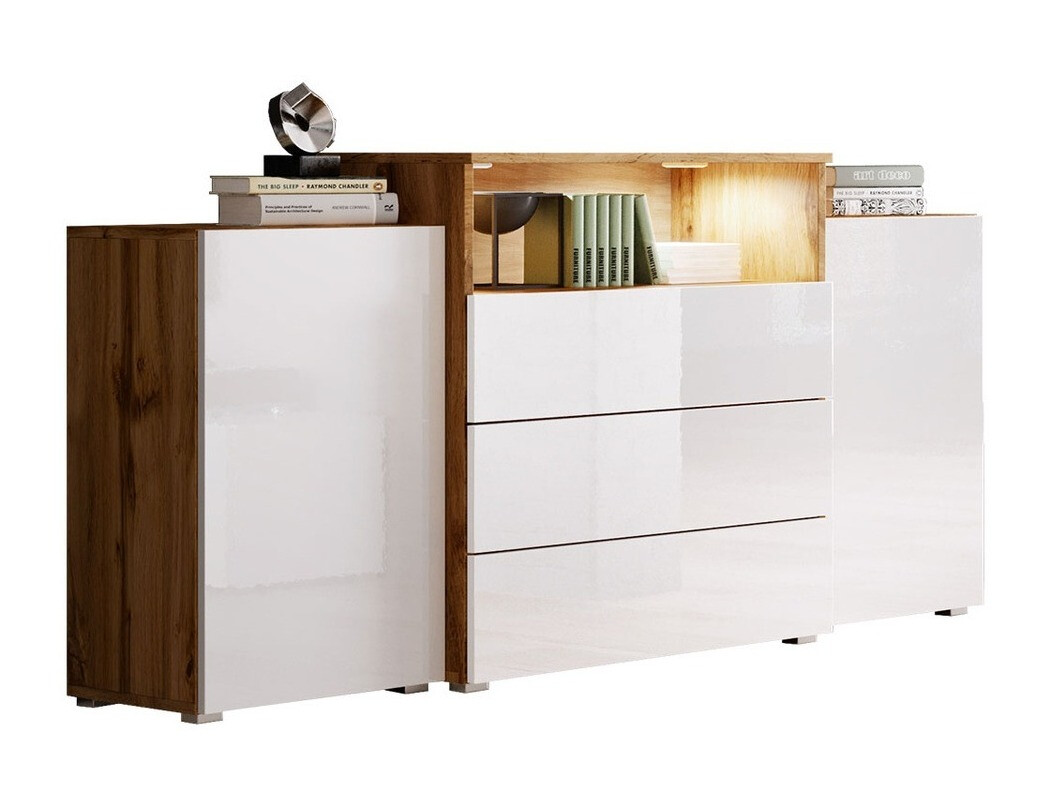Cómoda Sarasota 127 (Roble wotan + Blanco brillante)