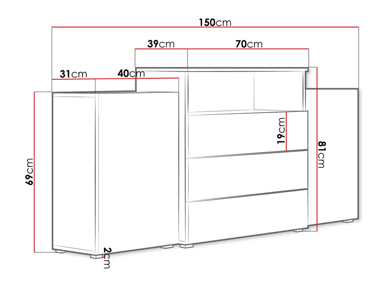 Cómoda Sarasota 127 (Roble wotan)