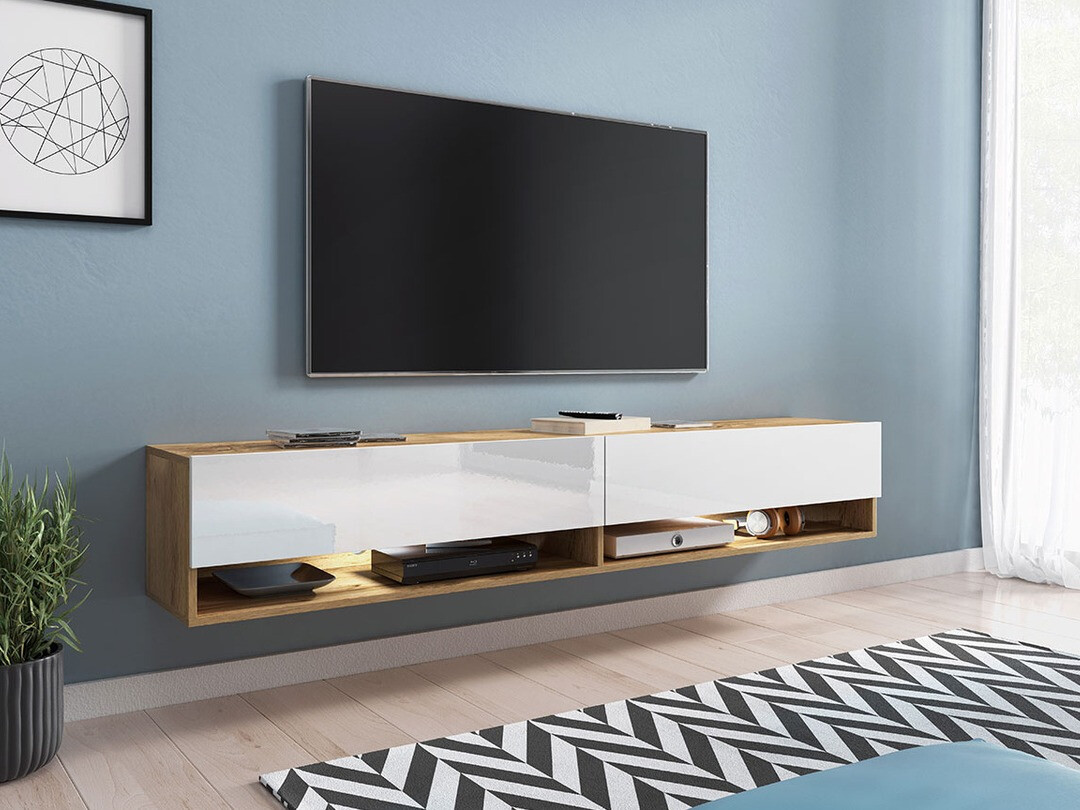 Mueble TV Sarasota 119 (Roble wotan + Blanco brillante)