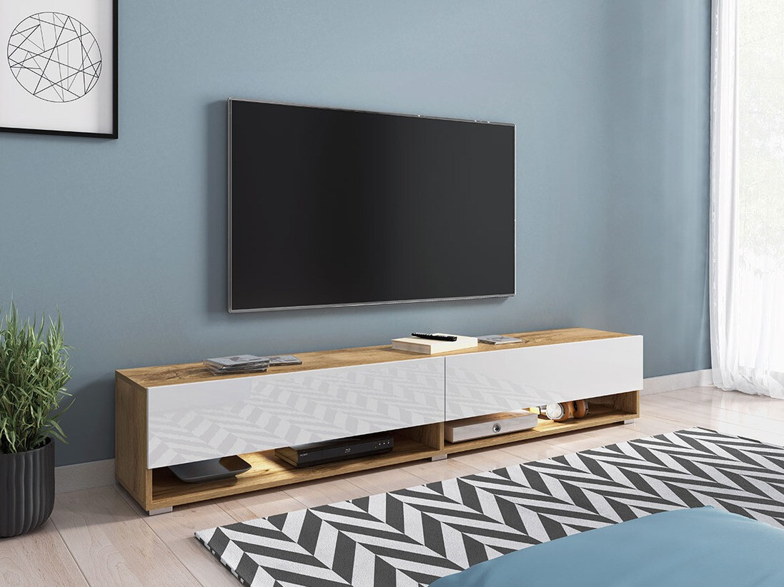 Mueble TV Sarasota 119 (Roble wotan + Blanco brillante)