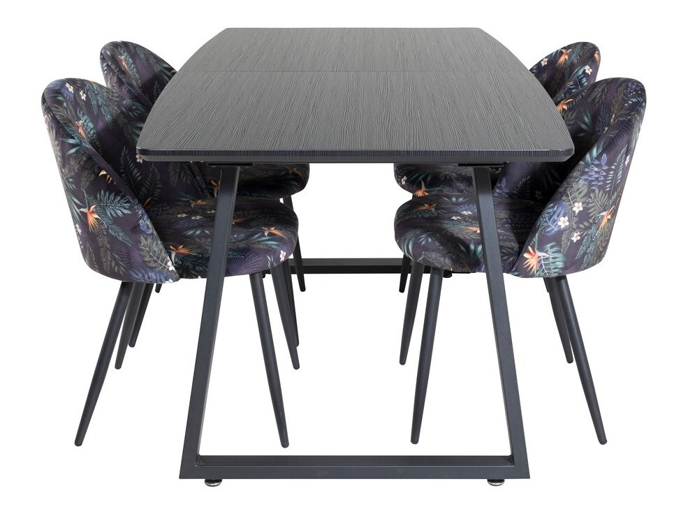 Conjunto de comedor Dallas 1609 (Patrón floral + Negro)