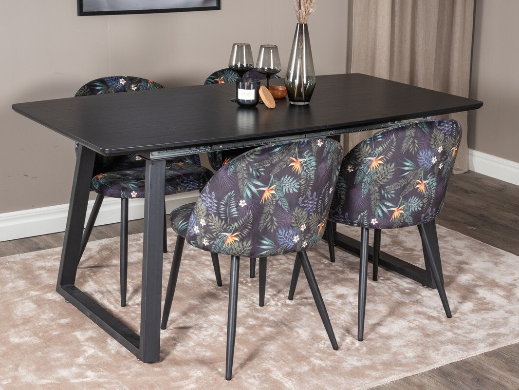 Conjunto de comedor Dallas 1609 (Patrón floral + Negro)
