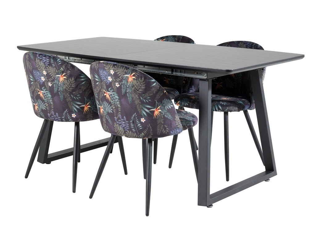 Conjunto de mesas y sillas para comedor Dallas 1609 (Patrón floral + Negro)