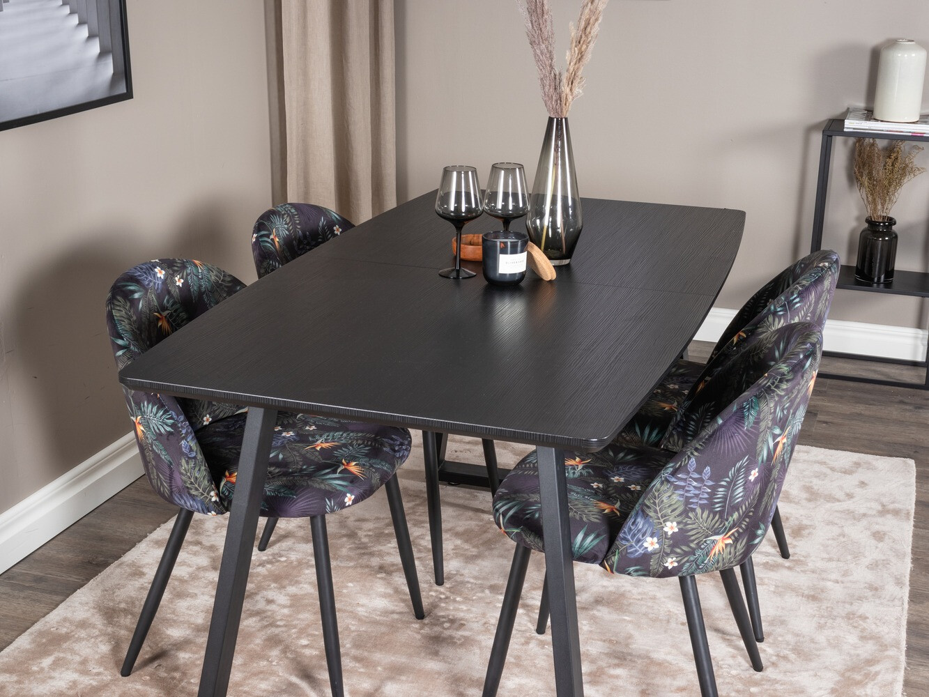 Conjunto de mesas y sillas para comedor Dallas 1609 (Patrón floral + Negro)
