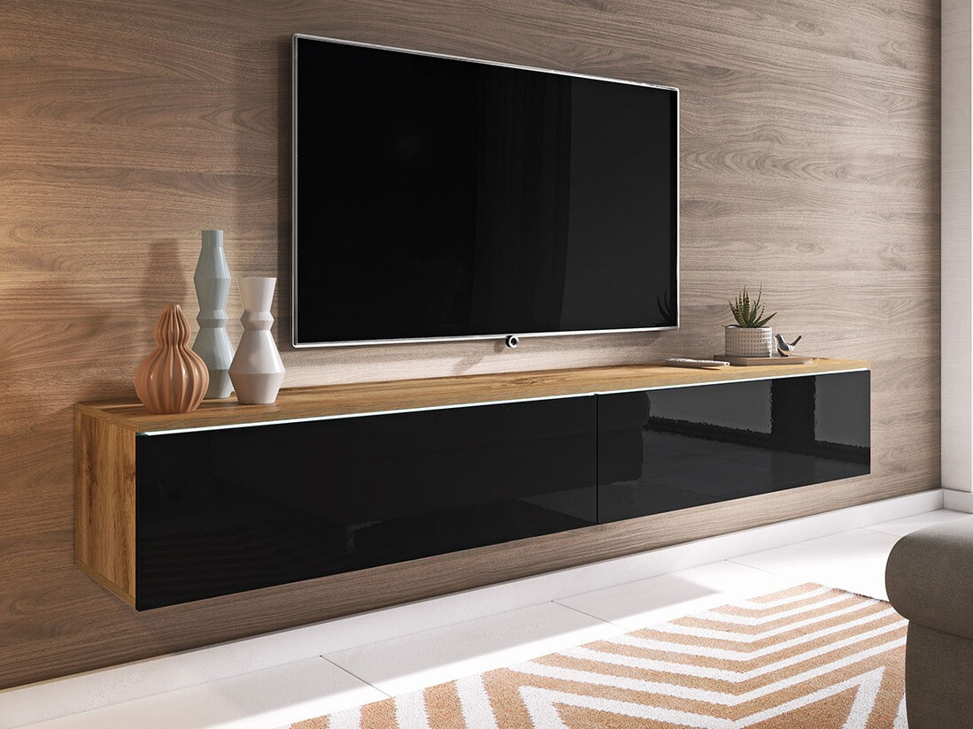 Mueble TV Sarasota 121 (Roble wotan + Negro brillante)