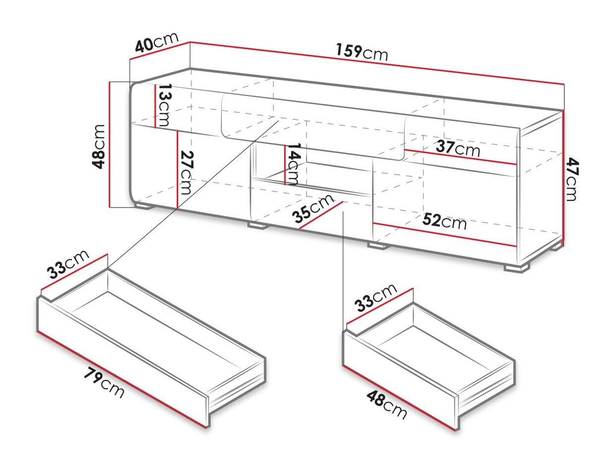 Mueble TV Torsone 101 (Blanco + Blanco brillante + Roble sanremo)