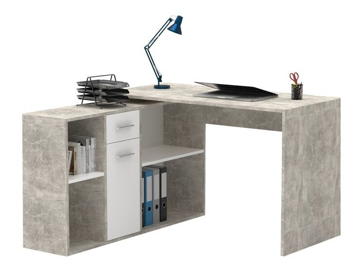 Mesa de ordenador esquinera Bristol 122 (Hormigón + Blanco)