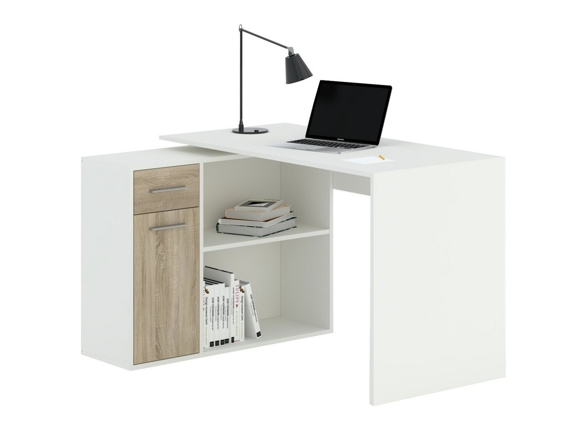 Mesa de ordenador esquinera Bristol 123 (Roble Sonoma + Blanco)