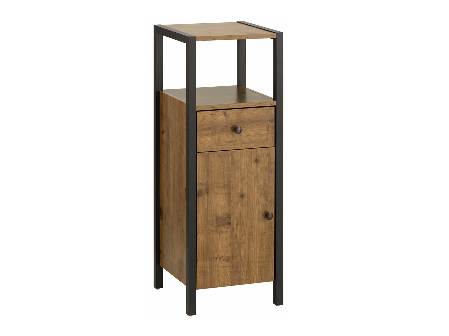 Armario de pie para baño Larnovo 112 (Roble oscuro + Negro)