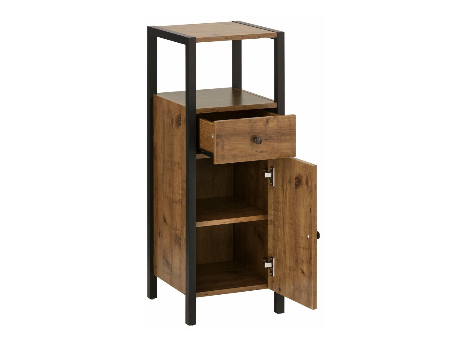 Armario de pie para baño Larnovo 112 (Roble oscuro + Negro)