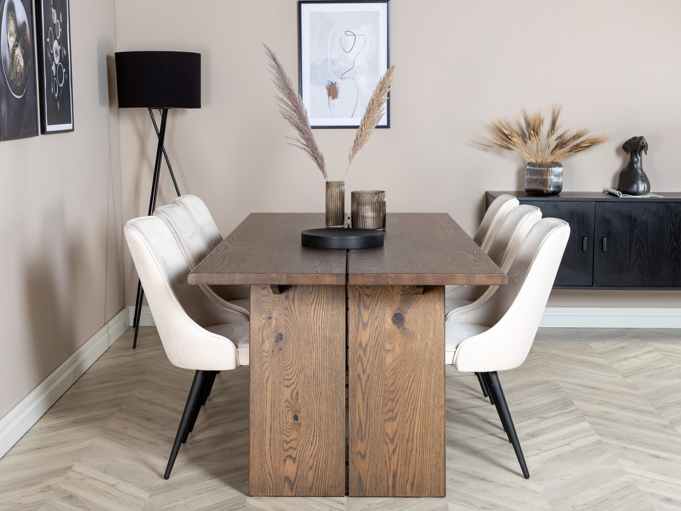 Conjunto de mesas y sillas para comedor Dallas 1807 (Negro + Beige)