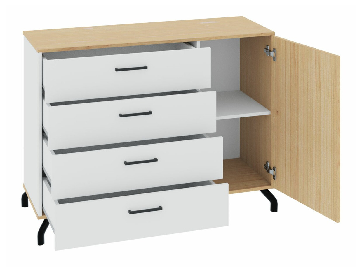 Cómoda Omaha S109 (Blanco + Roble claro)