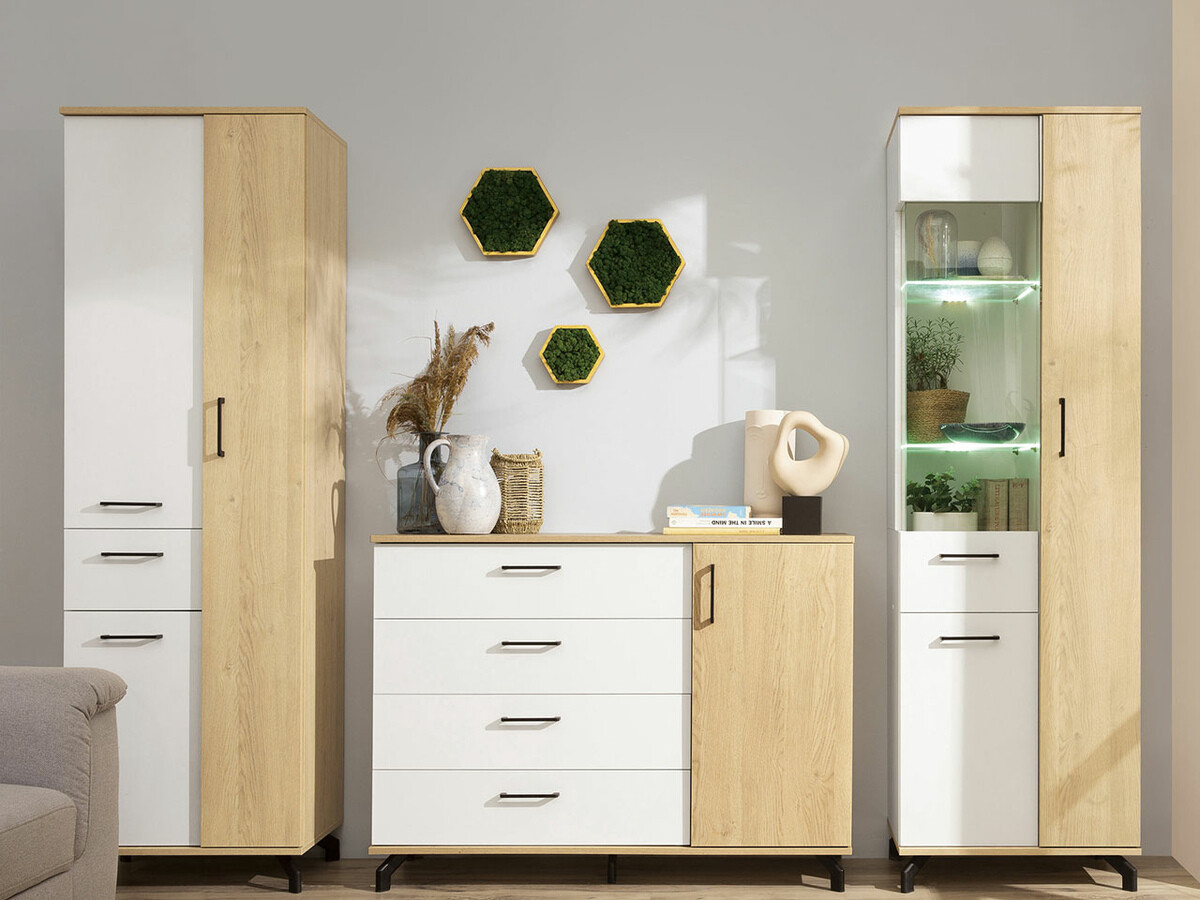 Cómoda Omaha S109 (Blanco + Roble claro)