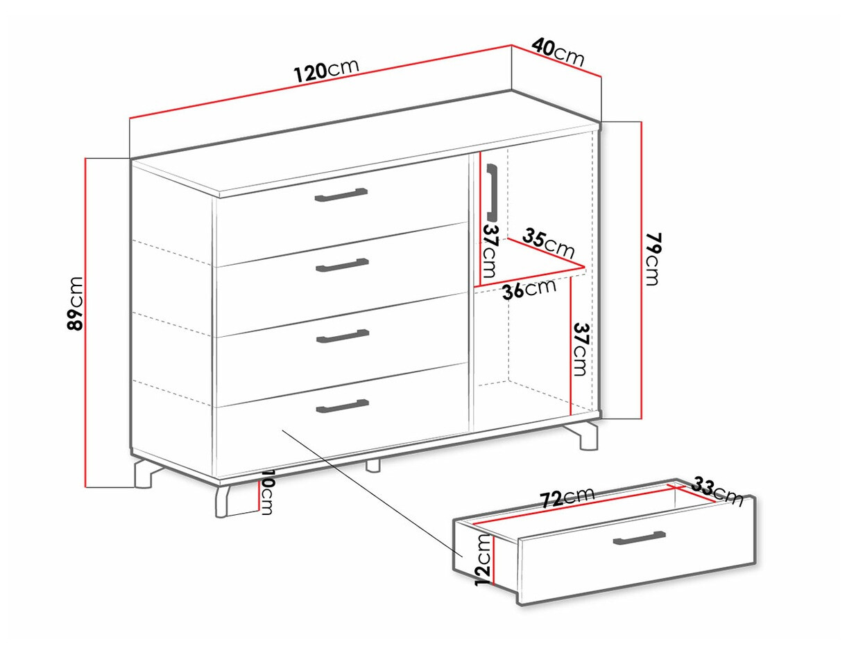 Cómoda Omaha S109 (Blanco + Roble claro)