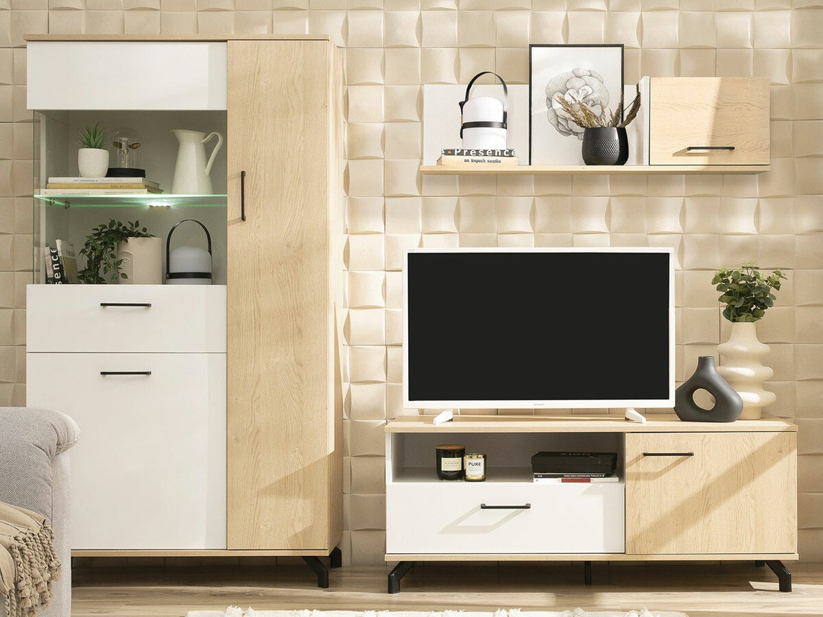 Estantería de pared Omaha S112 (Blanco + Roble claro)