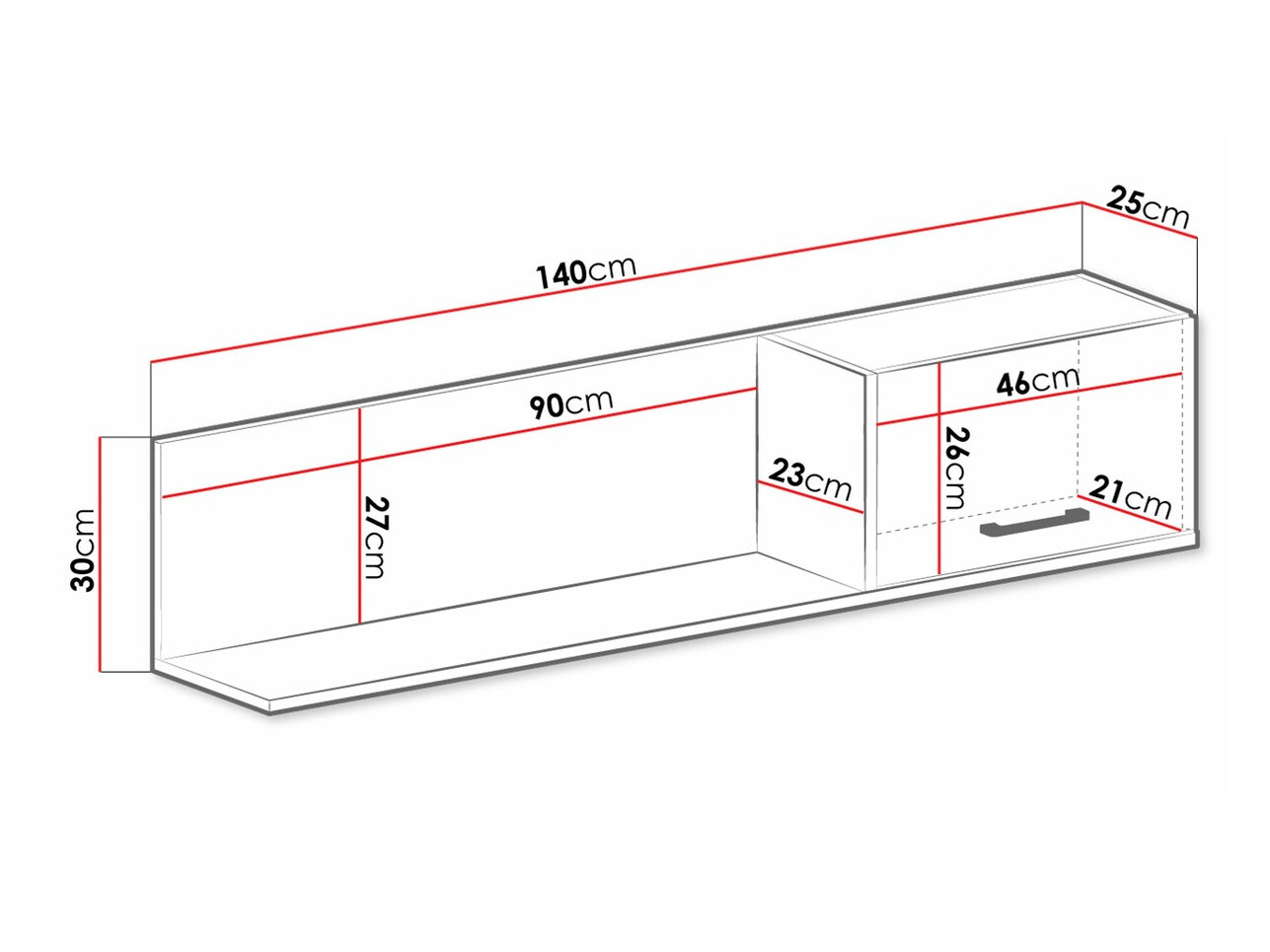 Estantería de pared Omaha S112 (Blanco + Roble claro)