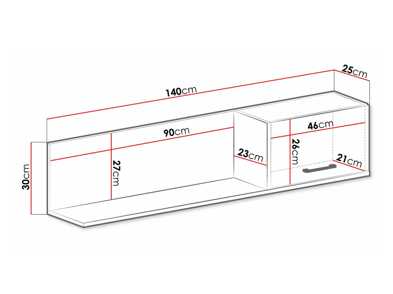 Estantería de pared Omaha S112 (Negro + Roble claro)