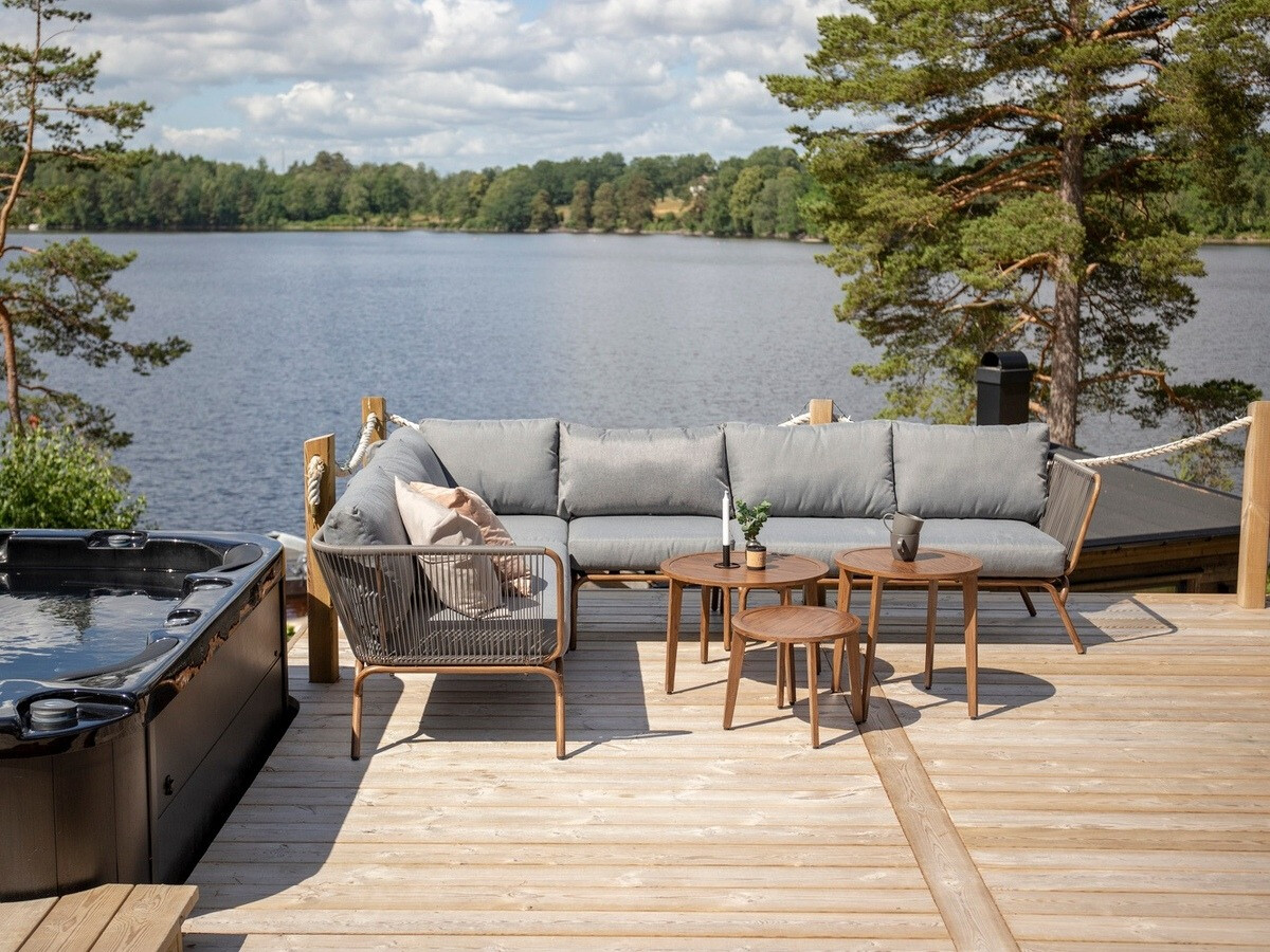 Conjunto de muebles de exterior Dallas 1084 (Gris + Madera maciza)