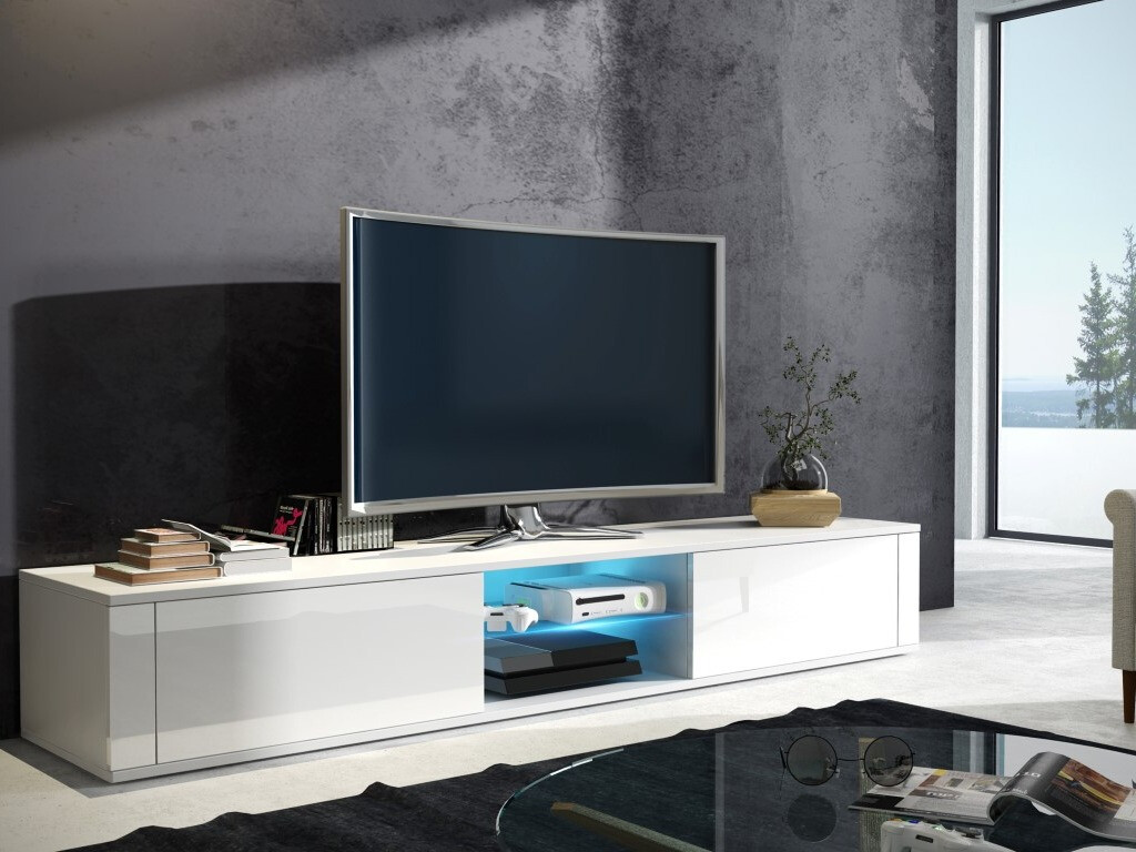 Mueble TV Gilroy 104 (Blanco + Blanco brillante)
