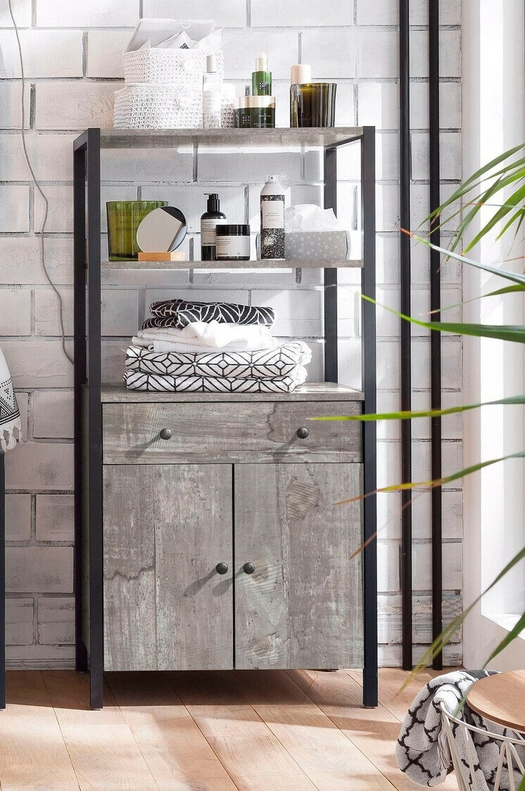 Estantería para baño Larnovo 111 (Roble gris + Negro)