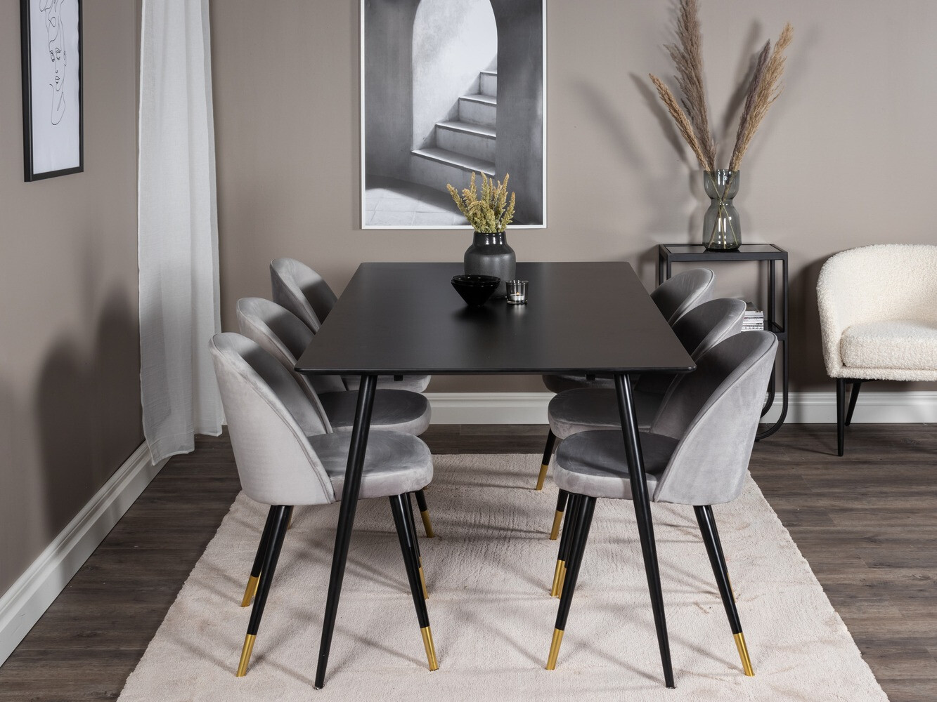 Conjunto de comedor Dallas 1503 (Gris claro + Negro)