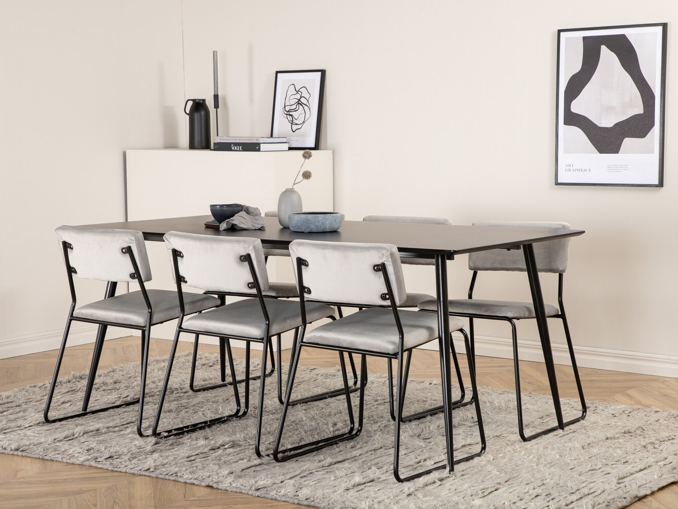Conjunto de comedor Dallas 2676 (Gris + Negro)