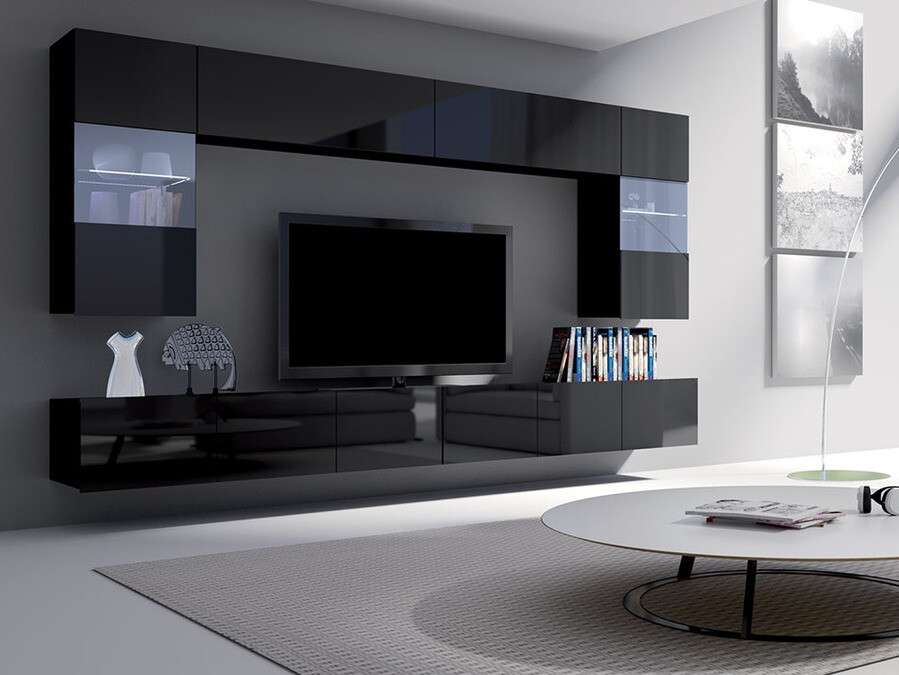 Conjunto de salón Tivdalu 105 (Negro + Negro brillante)