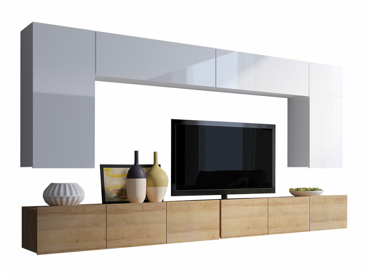 Conjunto de salón Remus XIII (Roble dorado + Blanco + Blanco brillante)