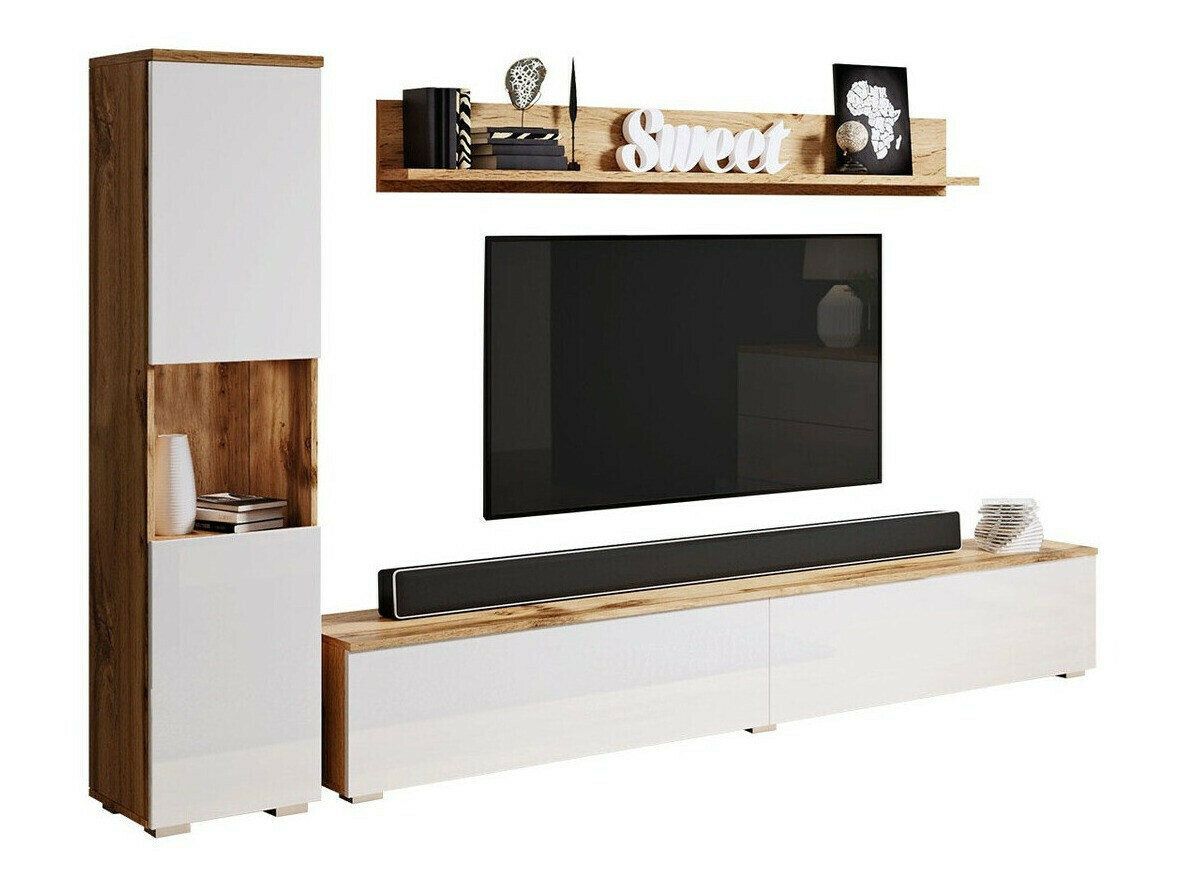 Conjunto de salón Sarasota 130 (Roble wotan + Blanco brillante)