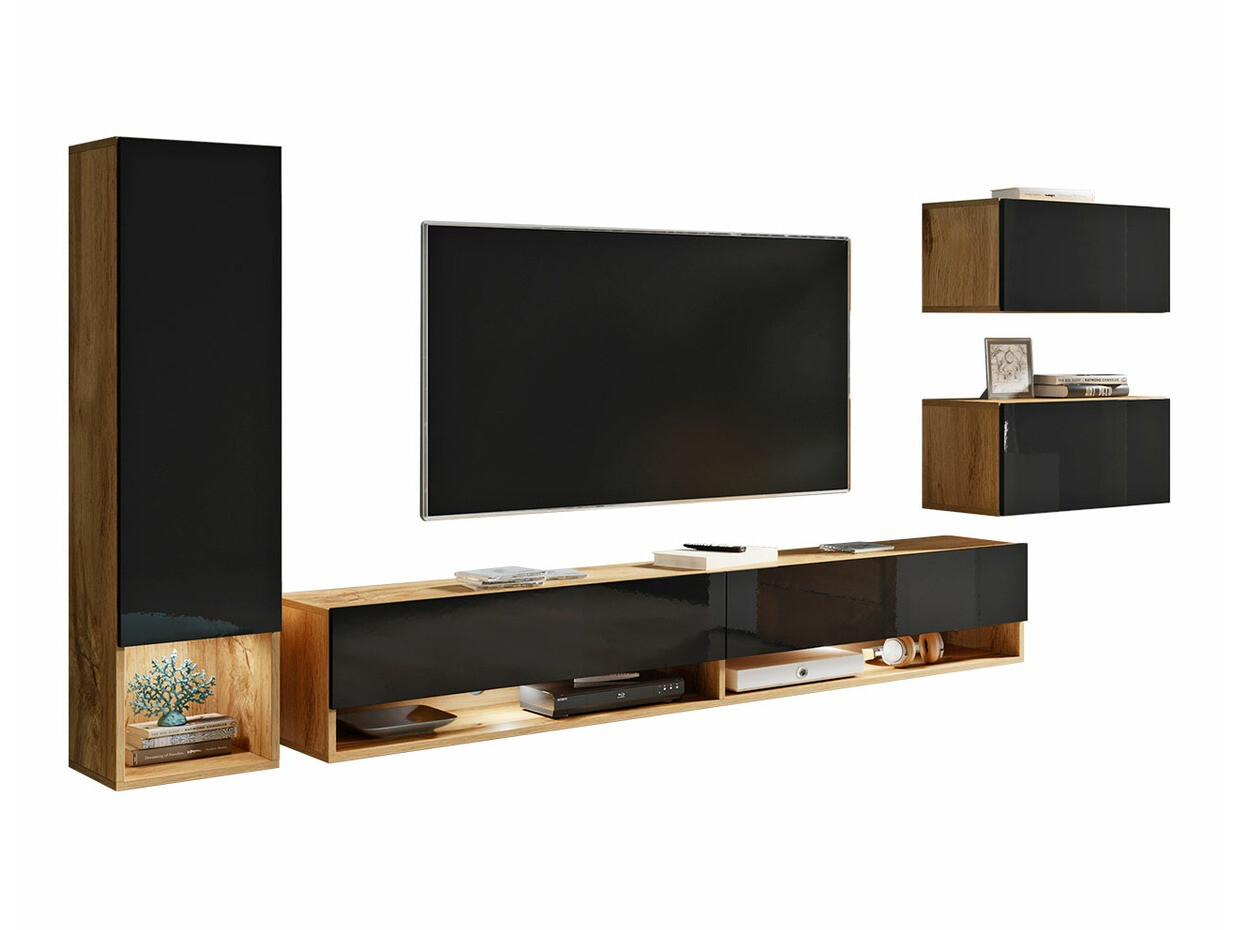 Conjunto de salón Sarasota 124 (Roble wotan + Negro brillante)