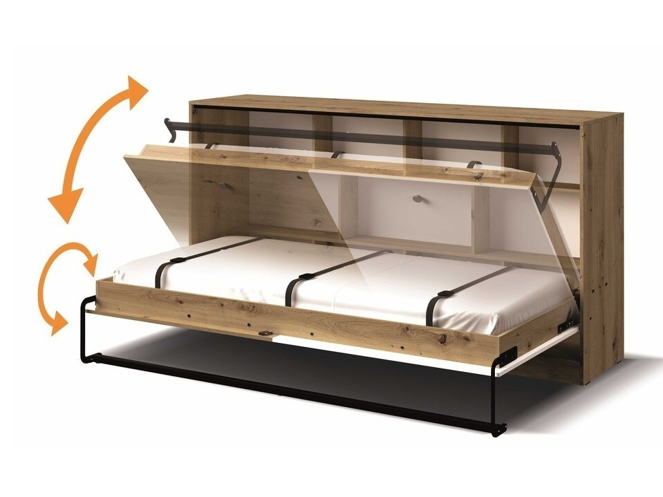 Cama plegable Mirelbu 114 (Roble Artisan + Blanco + Negro)