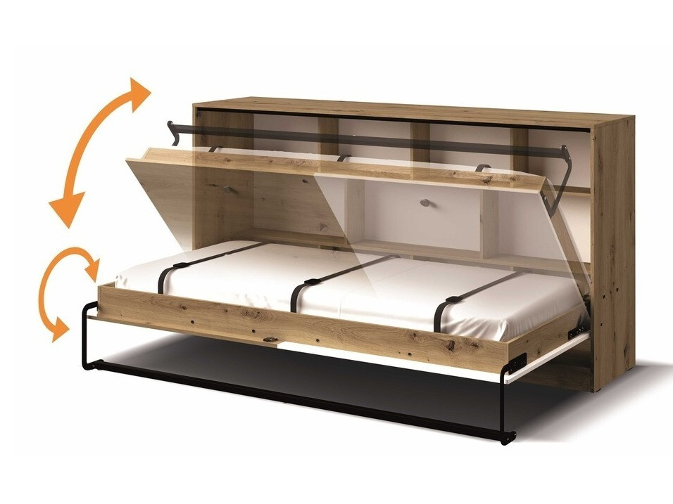 Cama plegable Mirelbu 114 (Roble Artisan + Blanco + Gris)