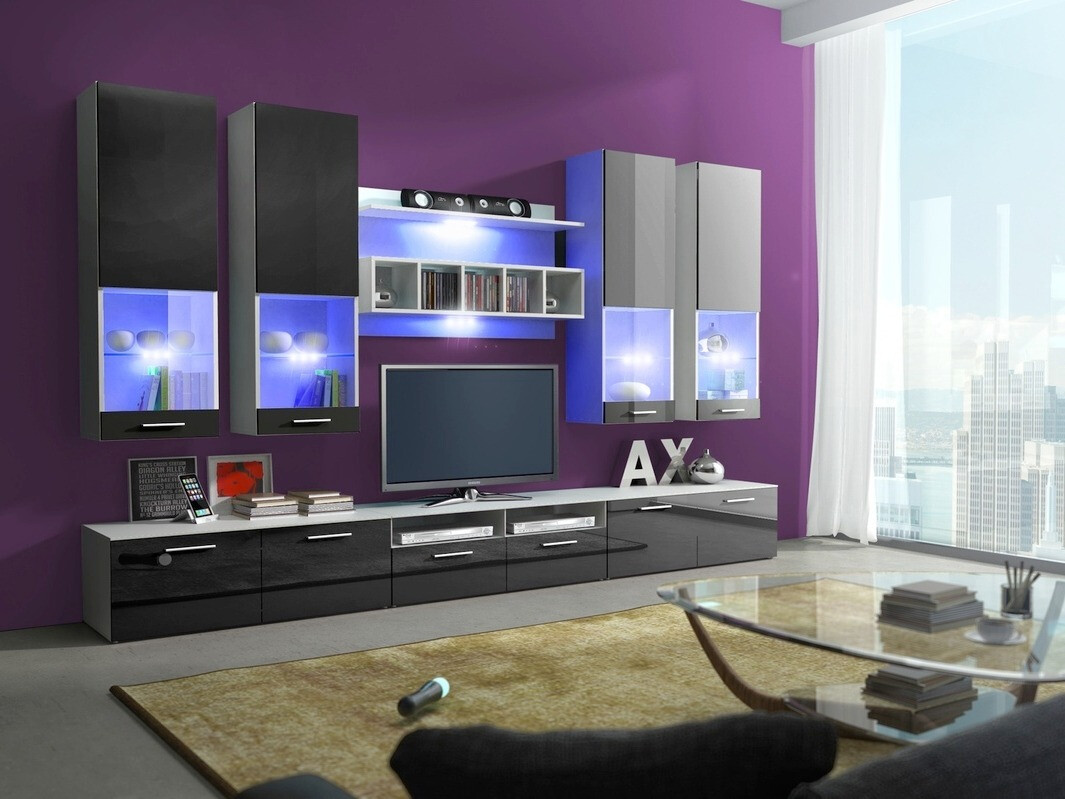 Conjunto de salón Nashville 107 (Blanco + Negro brillante)