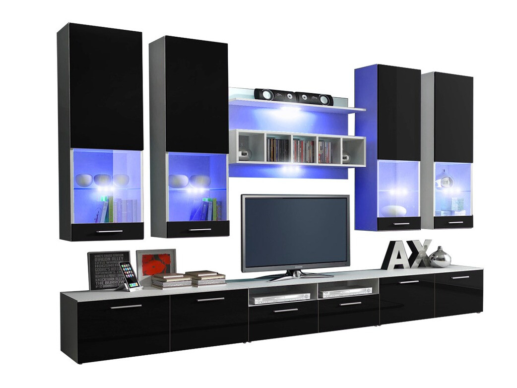 Conjunto de salón Nashville 107 (Blanco + Negro brillante)