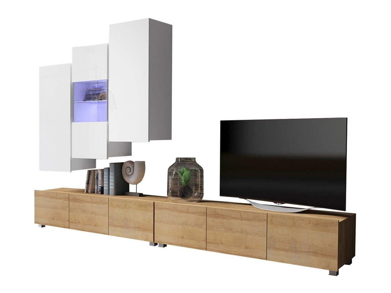 Conjunto de salón Remus XVII (Roble dorado + Blanco + Blanco brillante)