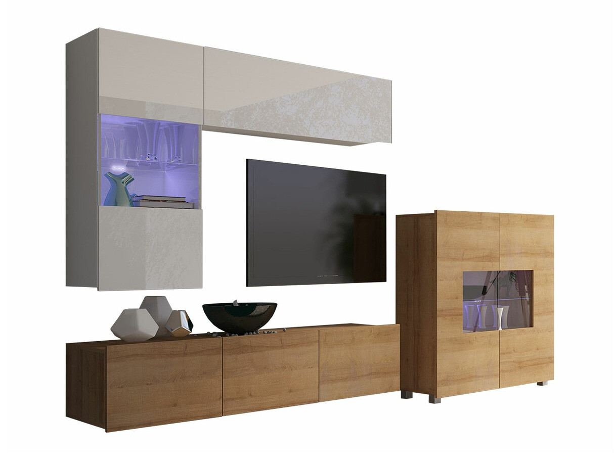 Conjunto de salón Remus III (Roble dorado + Blanco + Blanco brillante)